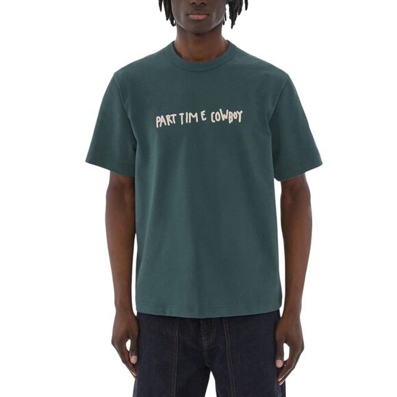 HELMUT LANG Men’s Green Scribbled PARTTIME COWBOY Short Sleeve Crew Neck T-Shirt - Picture 1 of 8